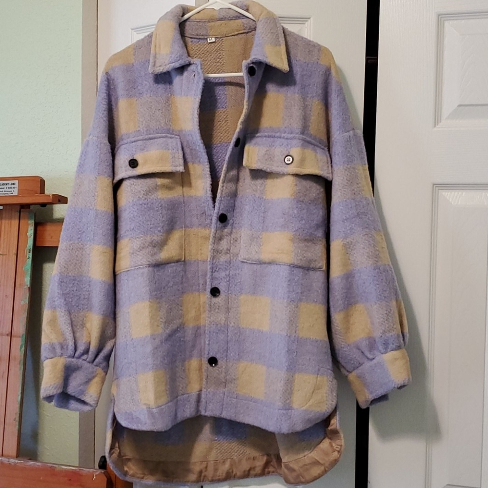 Lavender Plaid Oversized Tweed Coat
